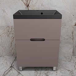 Style Line Тумба с кварцевой раковиной антрацит Матис 60 тауп темный – фотография-2